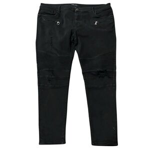 Embellish Black Denim Jeans 44x32‎ Distressed Zippers Straight Leg Cotton Men's